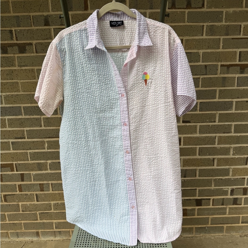 Lazy Oaf Striped, Sorbet Short-Sleeve Button-Up
